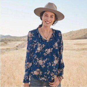 Sundance Womens XS Highland Garden Top 100% Silk Floral Tunic Blouse Shirt Boho